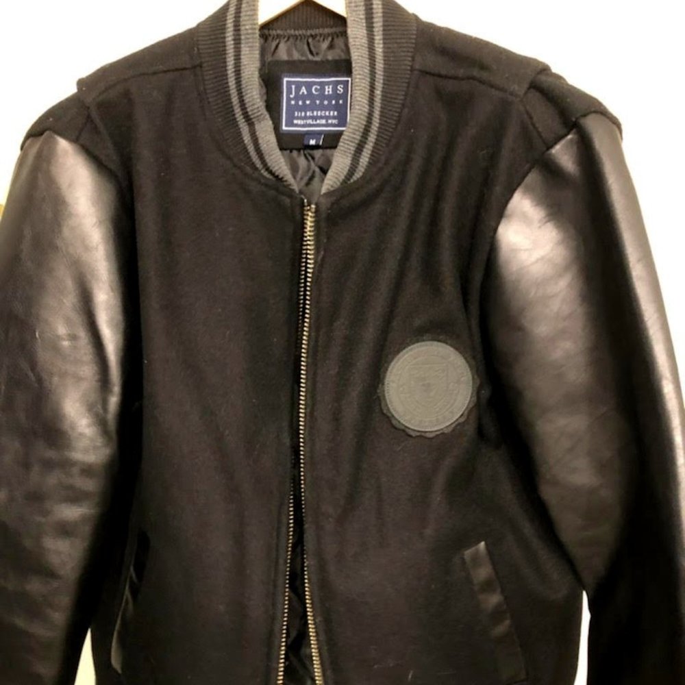 JACHS NEW YORK CHIC LUXE VARSITY LEATHER WOOL JACKET SIZE M